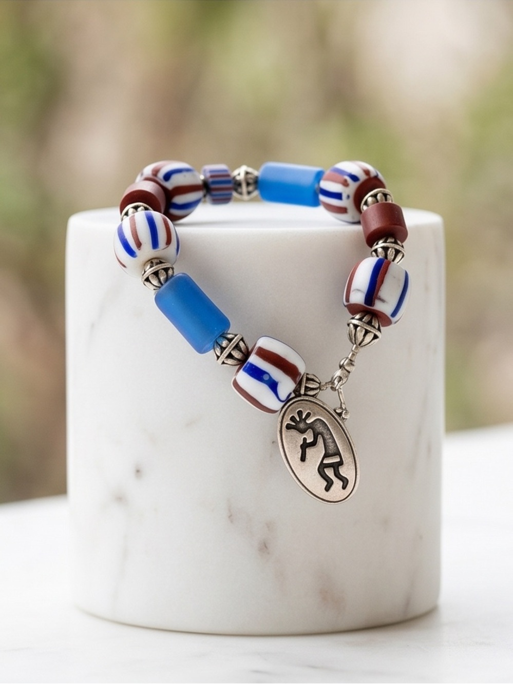 Vintage Handcrafted Venetian Glass Trade Beads With Kokopelli Charm Unisex